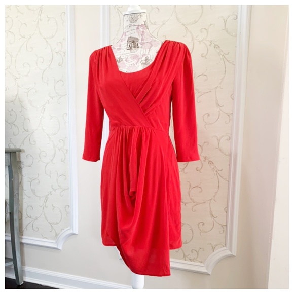 Aryn K. Anthropologie Red Silk Dress Size Small - Picture 3 of 5